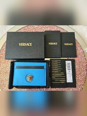 Versace Leather Card Case with Gold Medusa